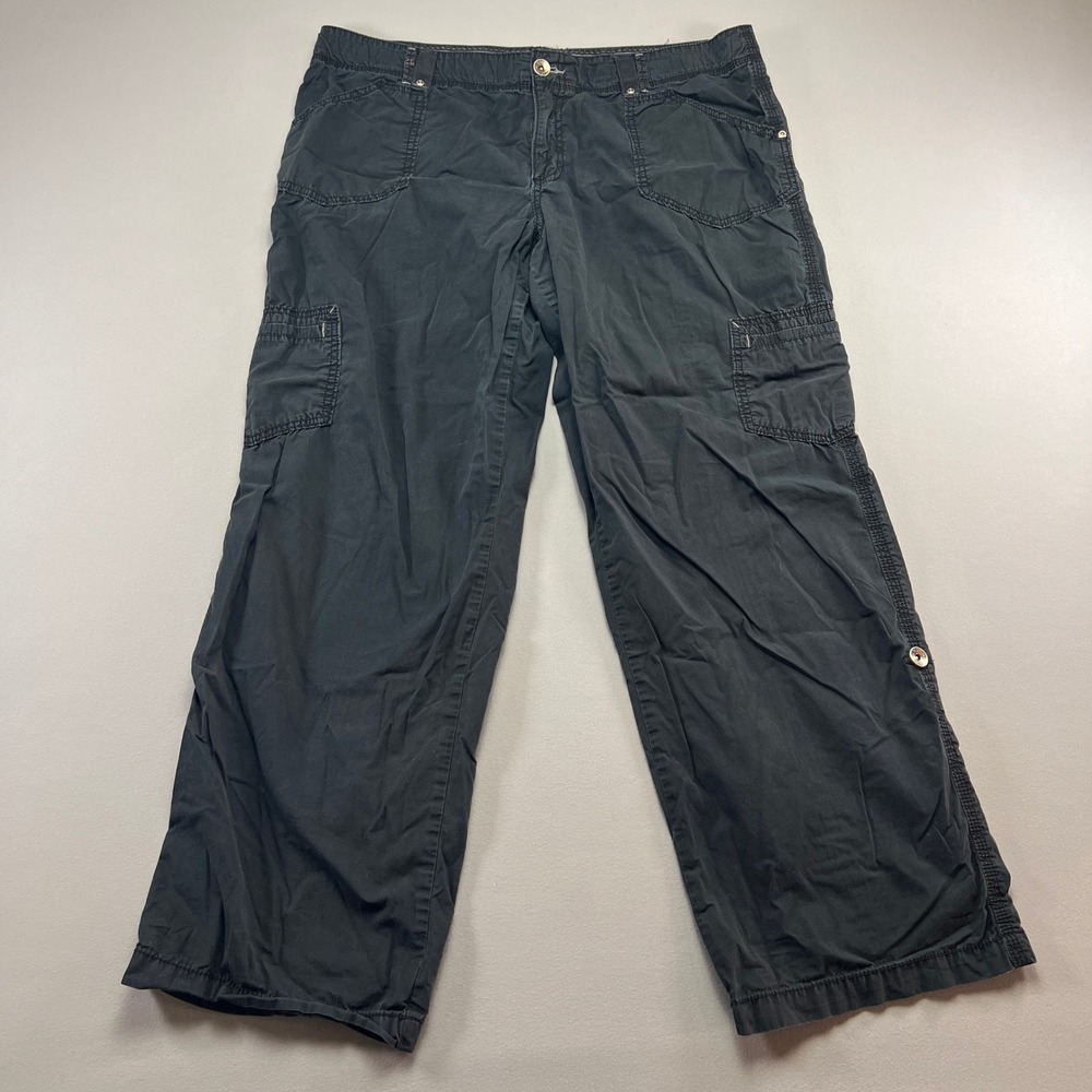 Faded Glory Cargo Pants Womens 18 Average Black Cotton Utility Pockets Wide Leg